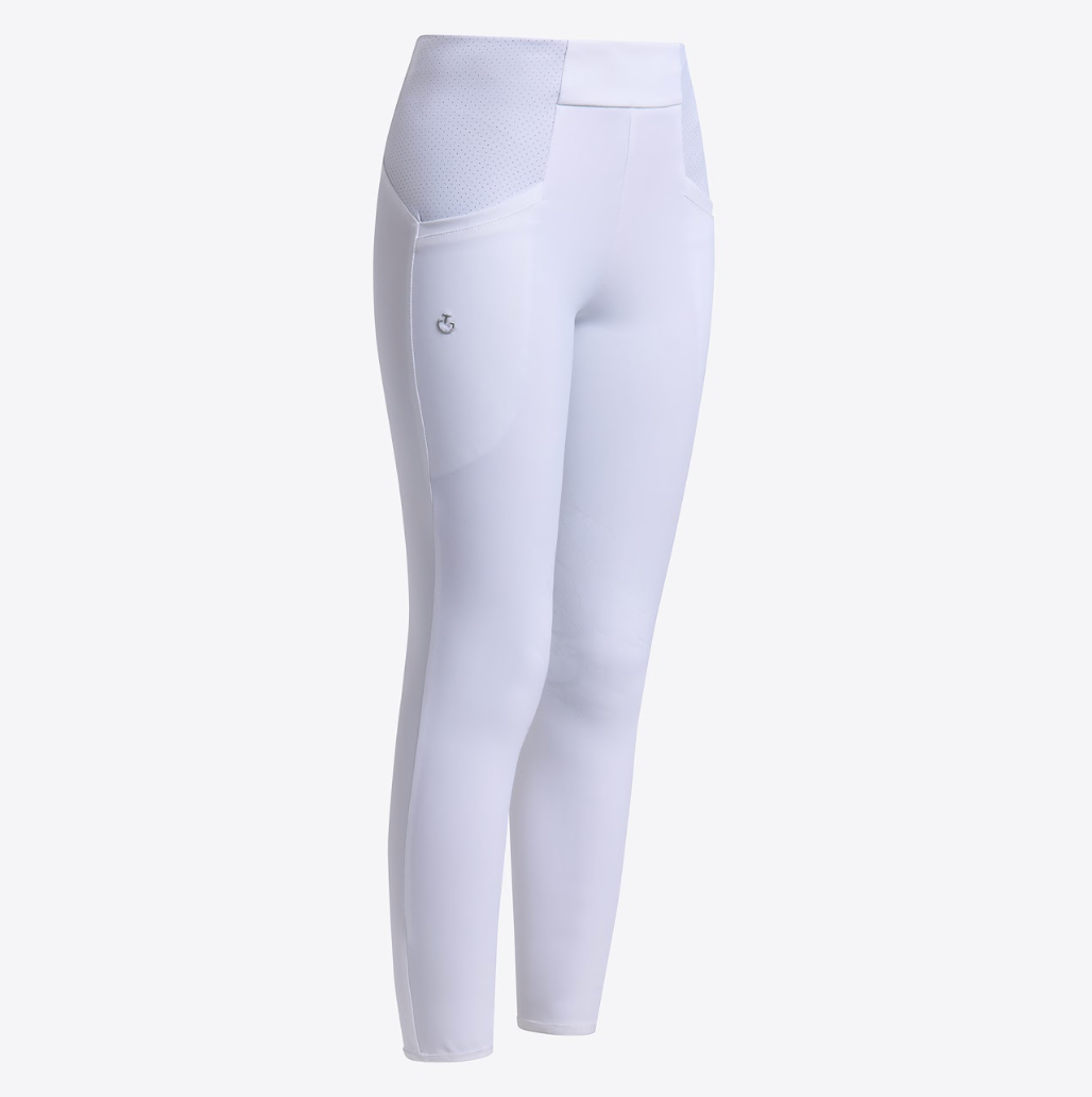 Leggings bambina con inserti traforati Cavalleria Toscana bianco