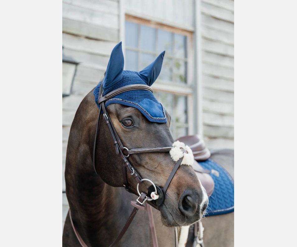 Cuffietta Wrllington velluto e perline Kentucky blu