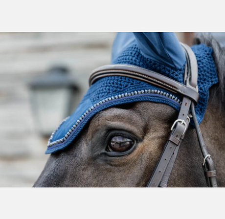 Cuffietta Wrllington velluto e perline Kentucky blu