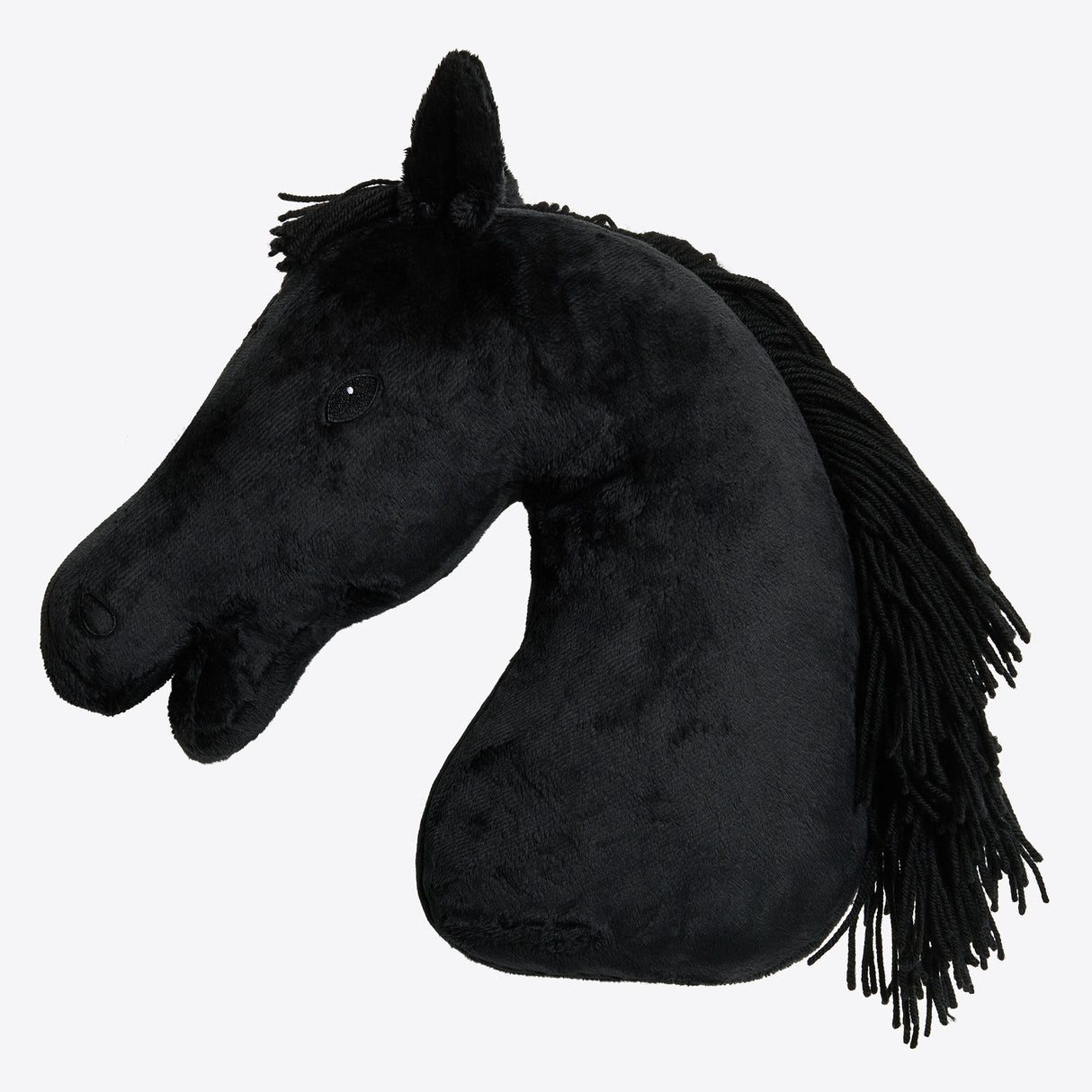 Cavallino a bastone Cavalleria Toscana in peluche nero con ricami e bastone in legno