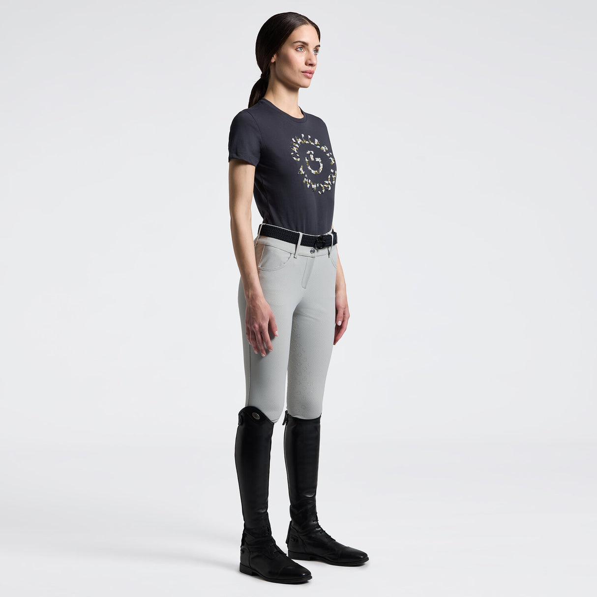 T-shirt da donna con ricamo floreale | Cavalleria Toscana