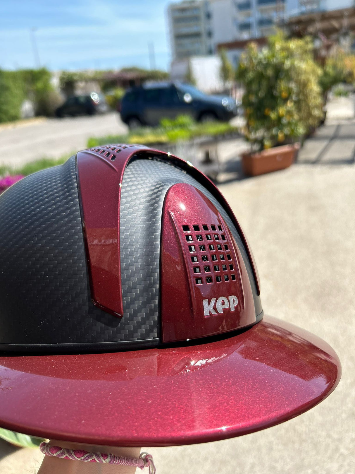 Kep italia CARBON HELMET E-LIGHT MATT / 3 BORDEAUX INSERTS VISIERA POLO