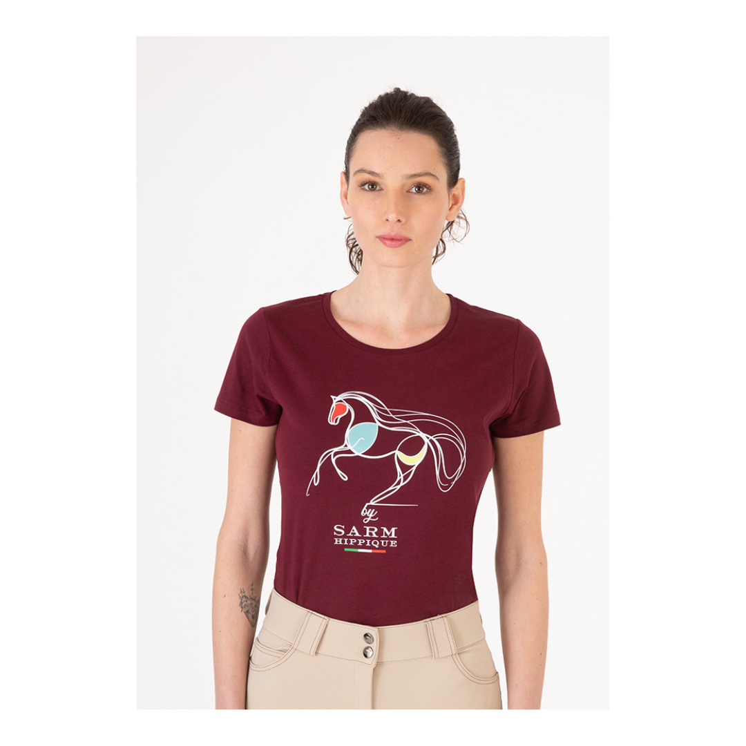 T-shirt Sarm Hippique donna con stampa cavallo stilizzato bordeaux