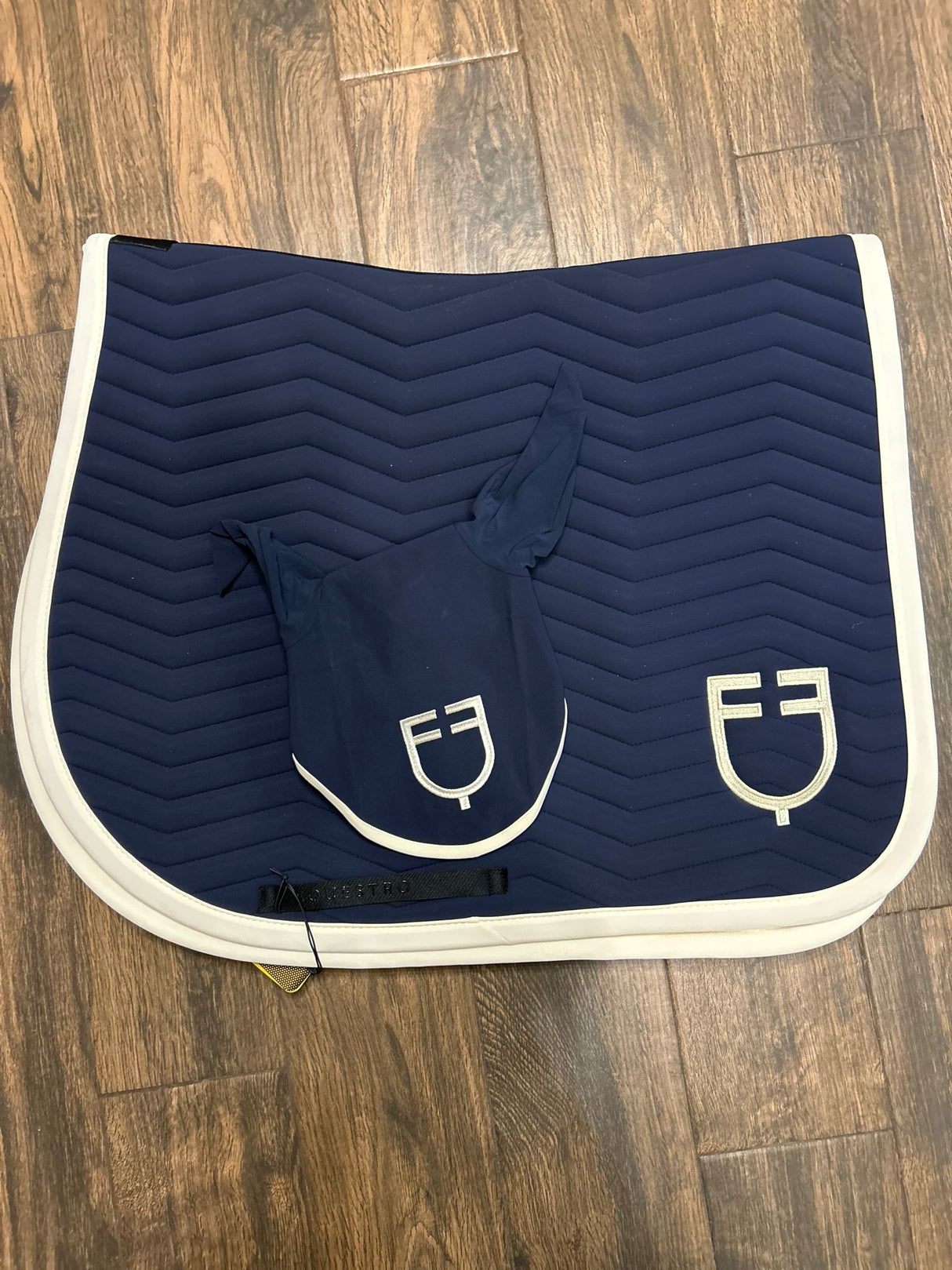 Sottosella e Cuffia Equestro blu con bordo crema