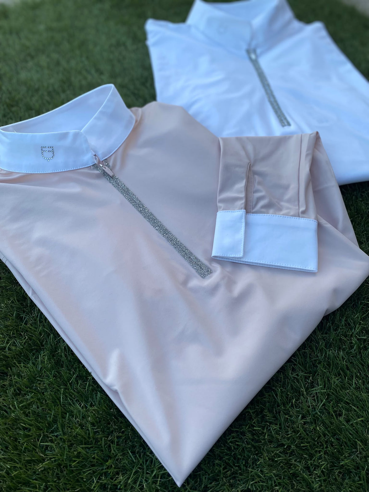 Polo da gara donna con zip e strass Equestro