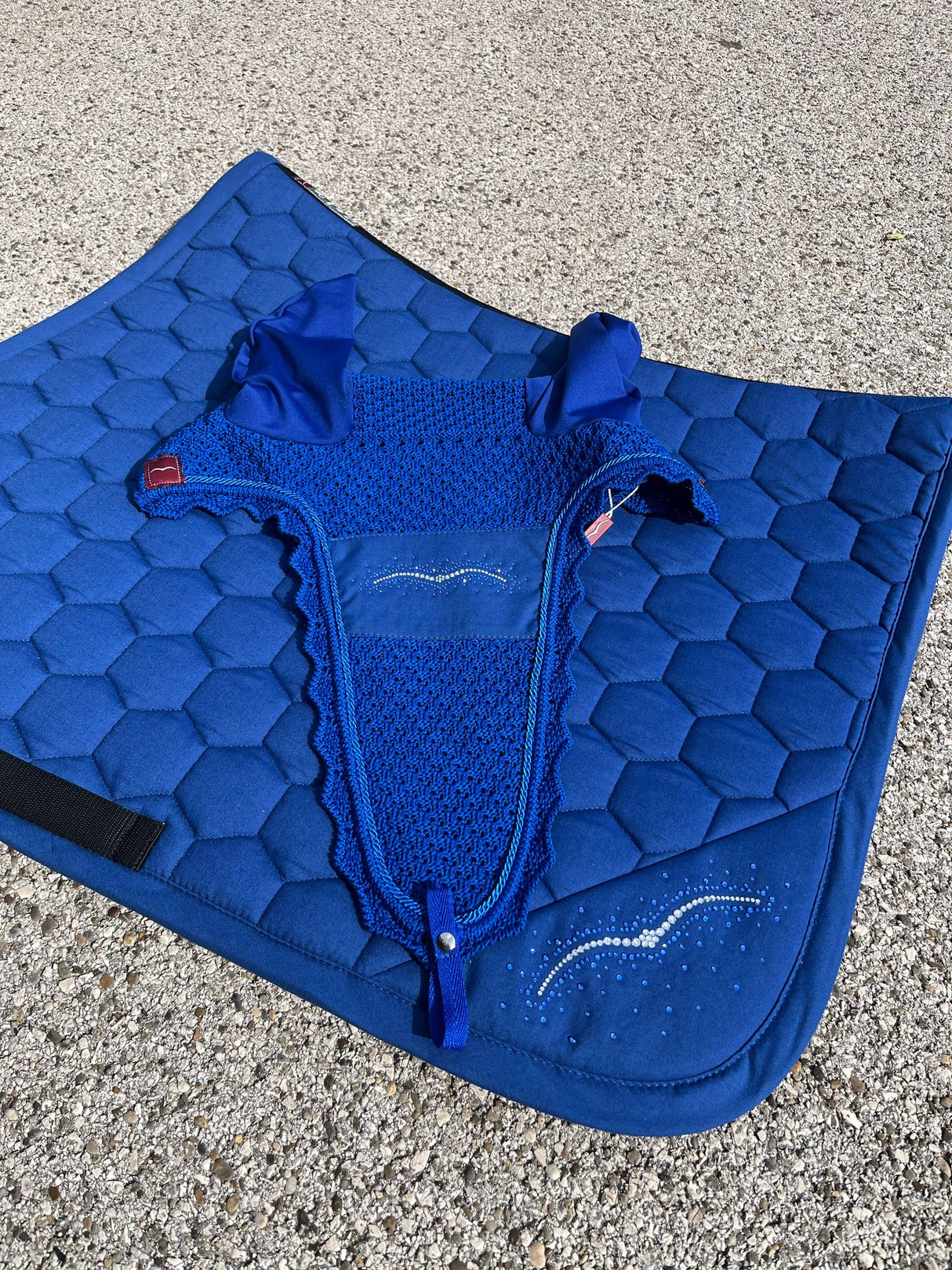 Sottosella da salto modello Walapai e cuffia lunga modello Calonga Animo blu royal