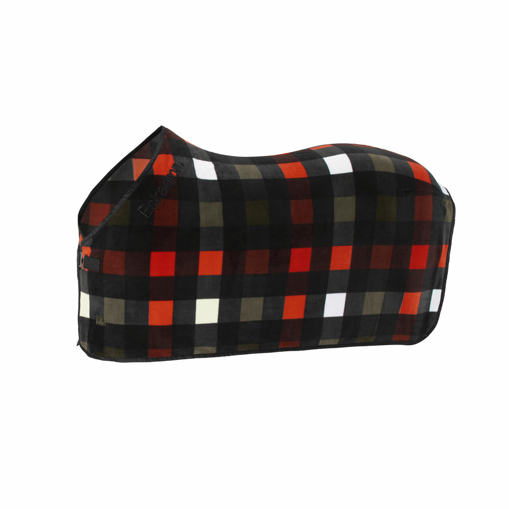 Coperta in pile Eskadron a quadri nero-bianco-verde scuro-rosso papavero