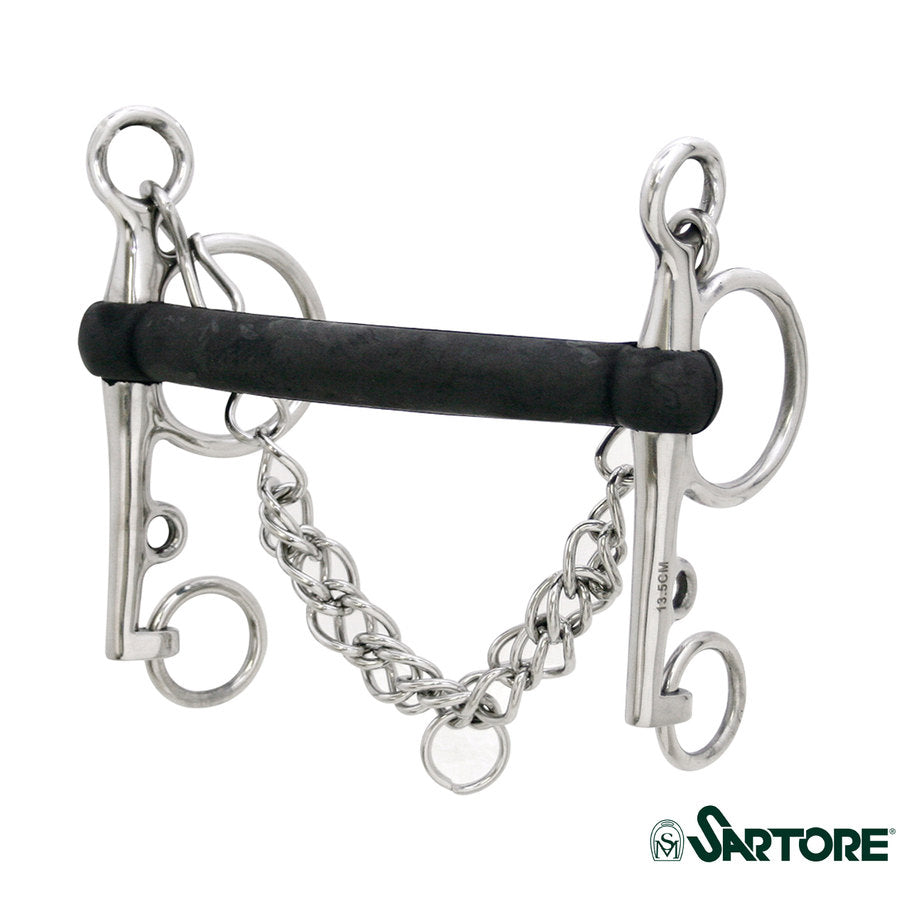 Pelham rigido in gomma e acciaio Inox con barbozzale misura 115mm