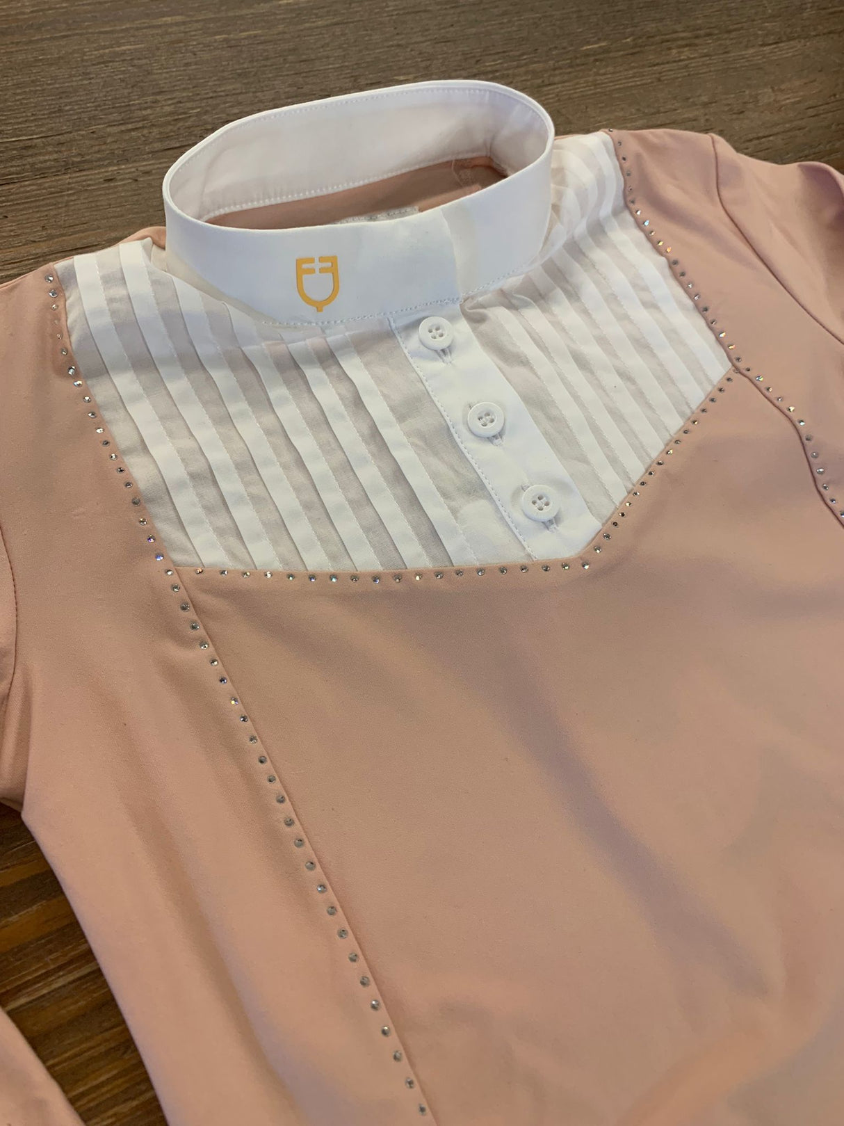 Polo da gara bambina Equestro con pettorina bianca e strass