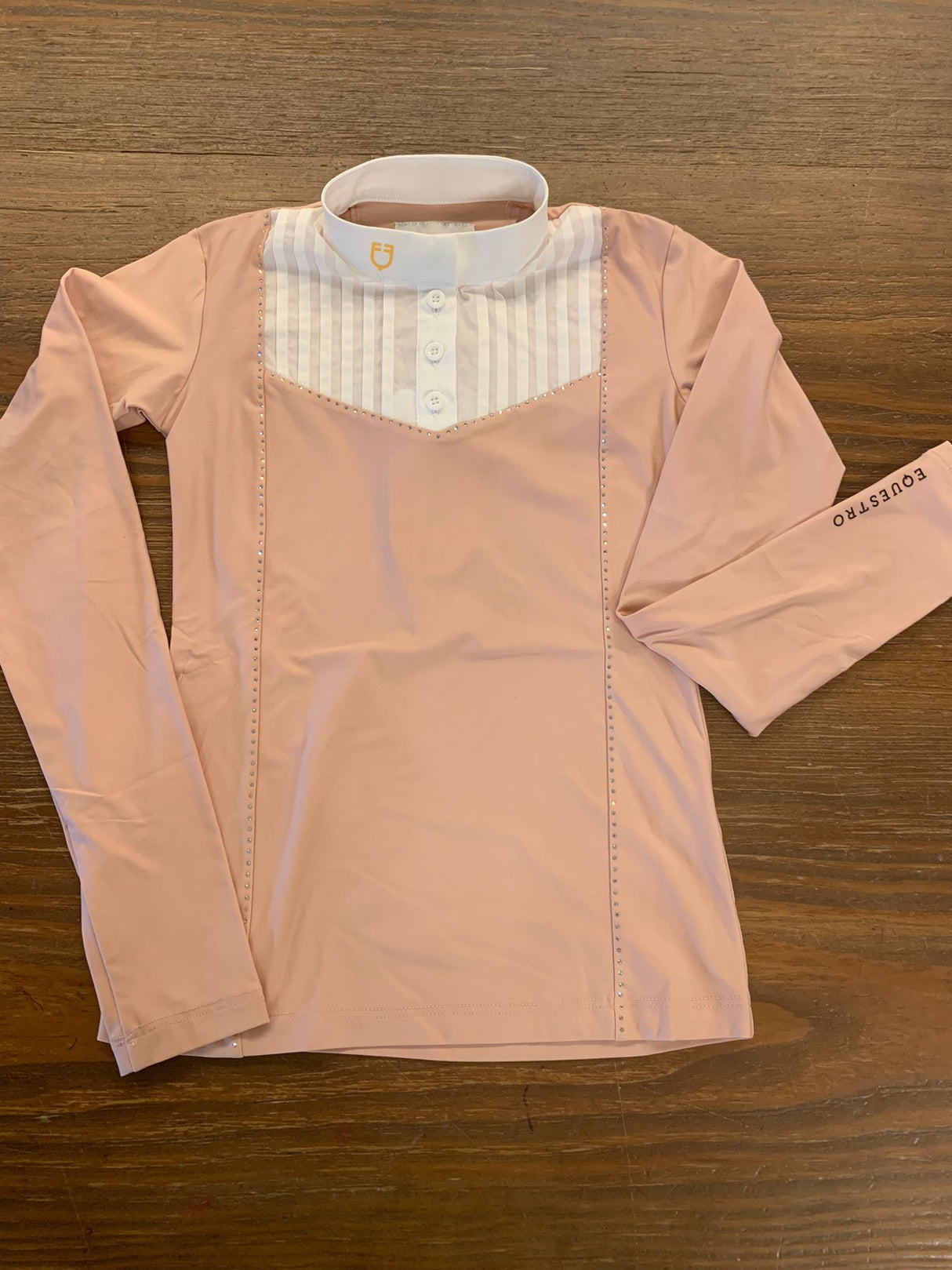 Polo da gara bambina Equestro con pettorina bianca e strass