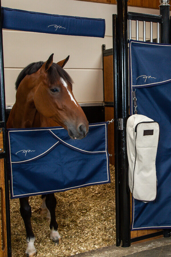 Portatestiere da box in tela Dy'On con rifiniture in cuoio marrone