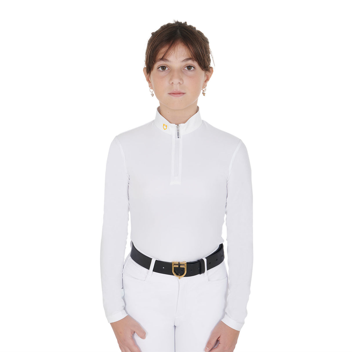 Polo da gara bambina in tessuto tecnico felpato Equestro