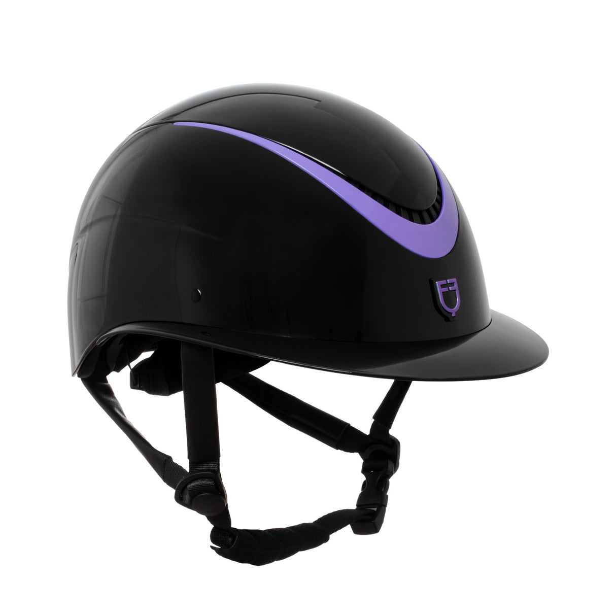 Cap lucido cinturino in ecopelle omologazione EN 1384-2023 nero/violetto