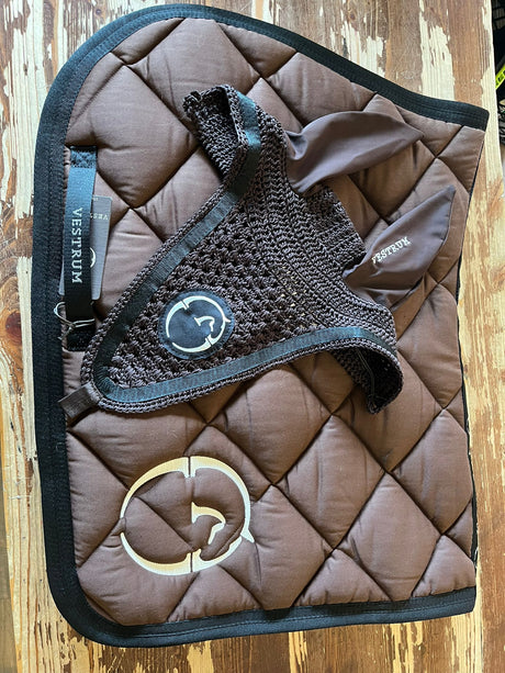 Completo sottosella jumping Bonn+cuffia lunga Augusta Vestrum marrone