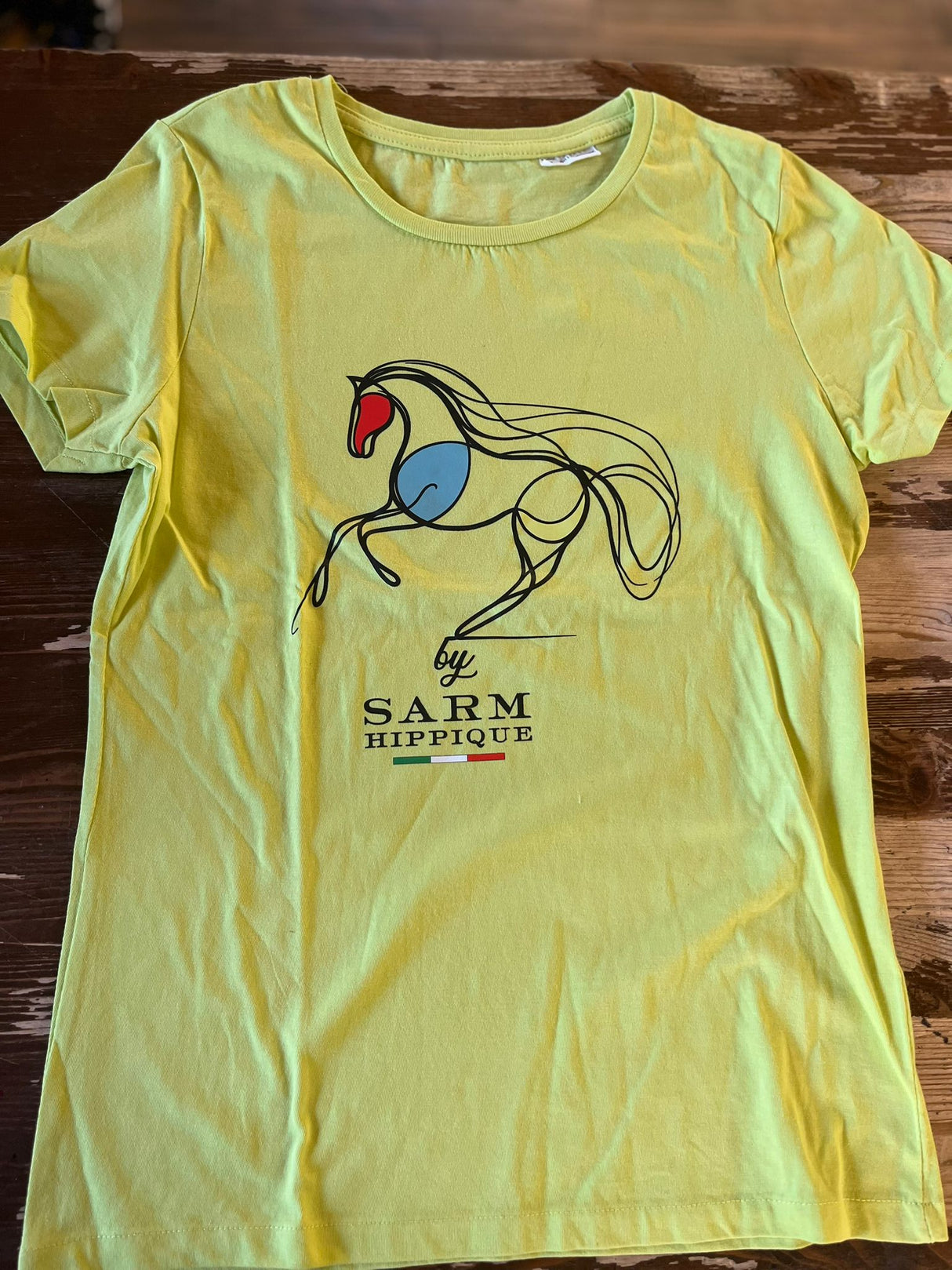 T-shirt Sarm Hippique donna con stampa cavallo stilizzato lime