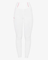 Leggings bambina Equestro full grip bianco con logo fucsia