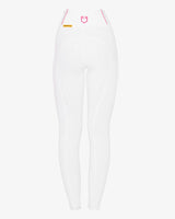Leggings bambina Equestro full grip bianco con logo fucsia