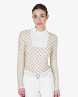 Polo donna da concorso a manica lunga con stampa monogram