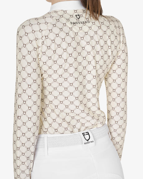 Polo donna da concorso a manica lunga con stampa monogram