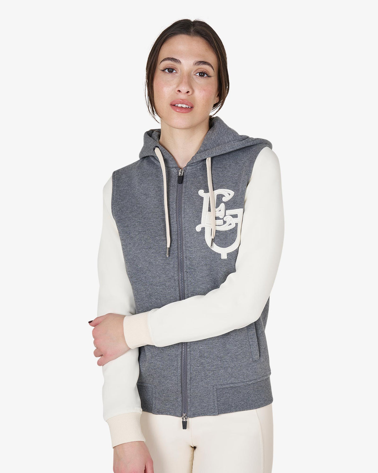 Felpa donna EQ bicolore con zip frontale