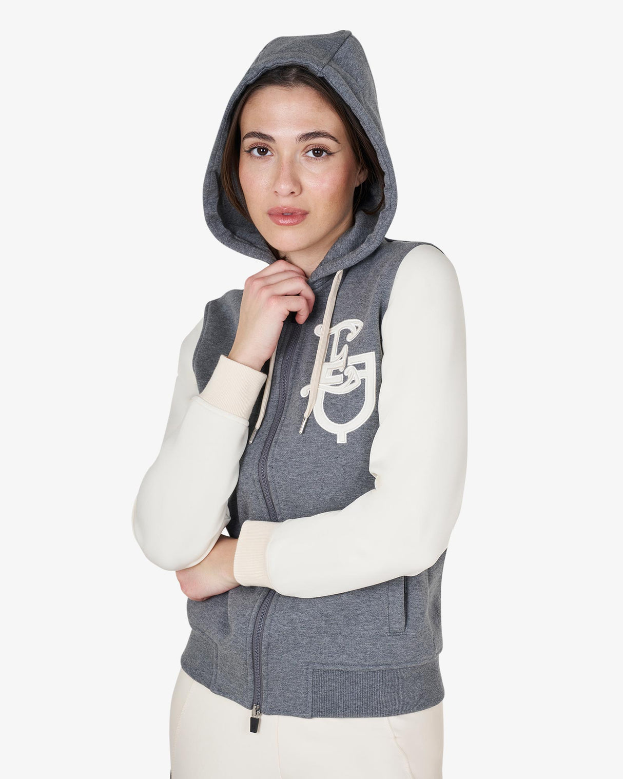 Felpa donna EQ bicolore con zip frontale