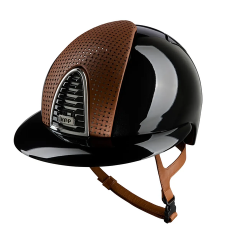 Casco equitazione Cromo 2.0 / Polish Metal Nero / Verona Beige Cromato / Visiera Polo Large