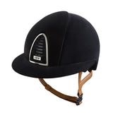 Casco equitazione Cromo 2.0 / Velluto Nero / Cornice cromata nera / Cinturino Beige / Visiera Polo Large