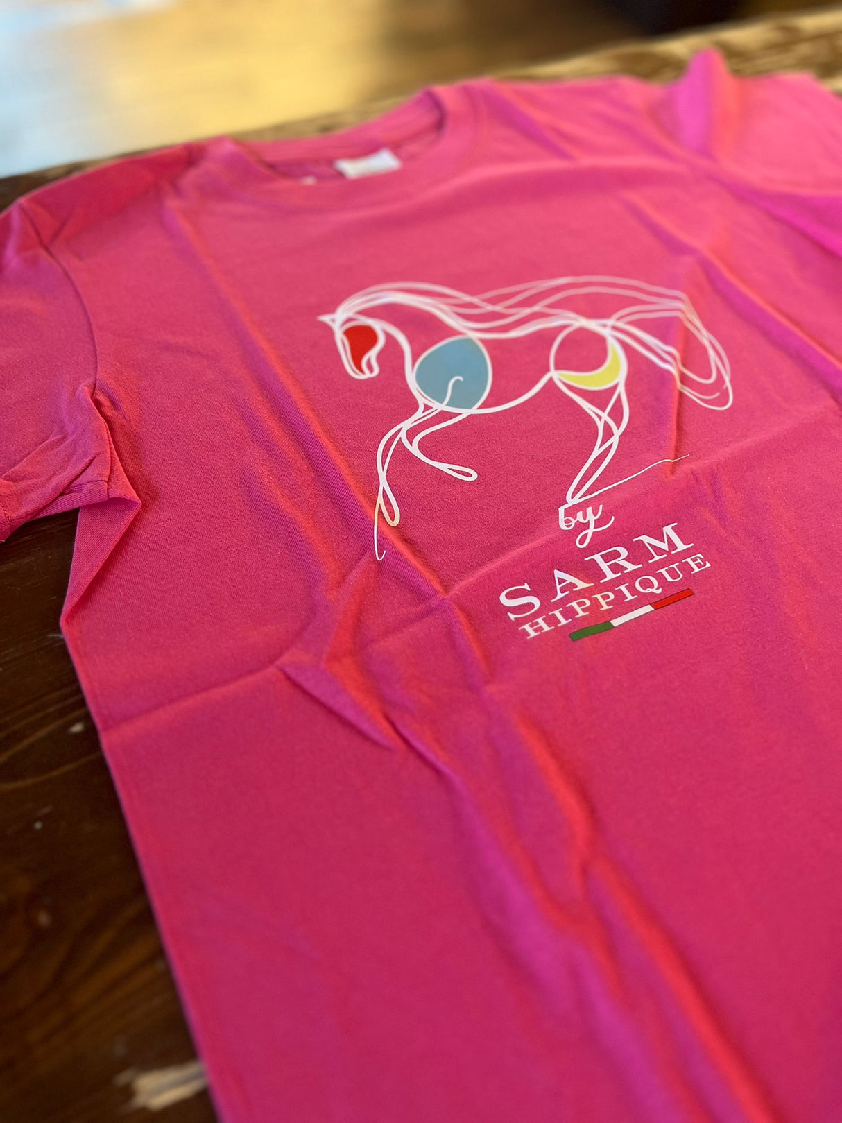 T-shirt Sarm Hippique donna con stampa cavallo stilizzato rosa