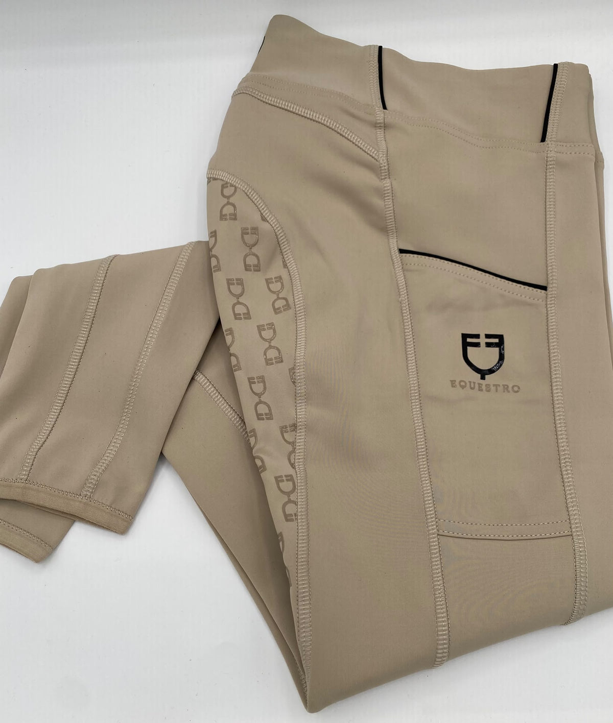 Leggings bambina slim fit grip con logo Equestro colore Cobblestone