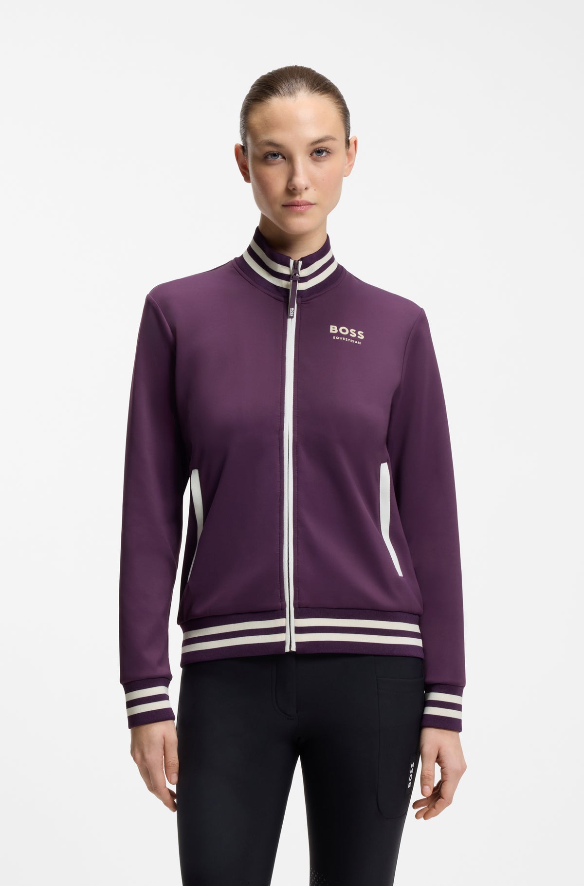 Cardigan da equitazione con zip e profili a righe HUGO BOSS