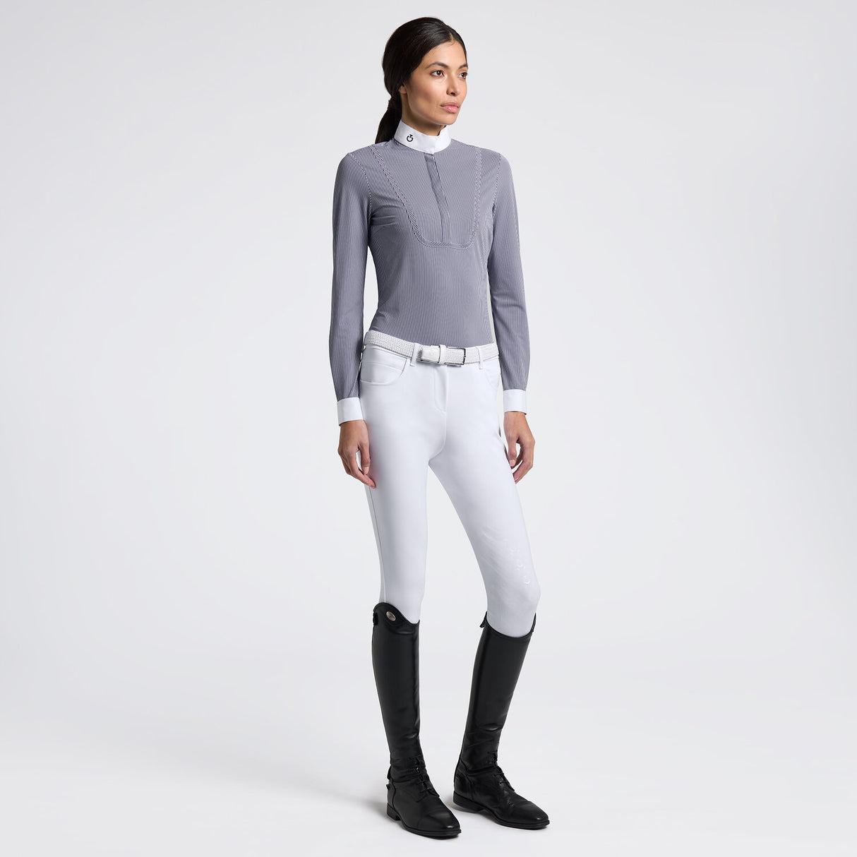 Camicia gara donna Cavalleria Toscana a Maniche Lunghe con Fantasia a Righe bianco/navy