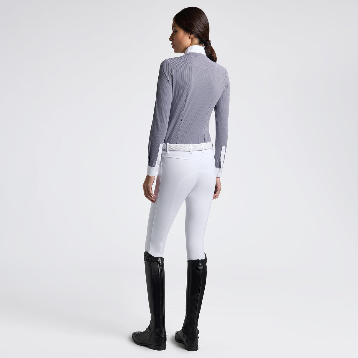 Camicia gara donna Cavalleria Toscana a Maniche Lunghe con Fantasia a Righe bianco/navy