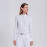 Camicia da gara donna con righe verticali e logo in paillettes Cavalleria Toscana