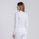 Camicia da gara donna con righe verticali e logo in paillettes Cavalleria Toscana