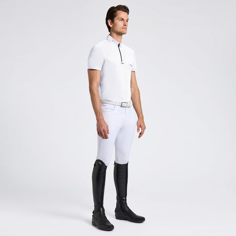 Camicia da gara Cavalleria Toscana uomo in jersey con taschino traforato bianco