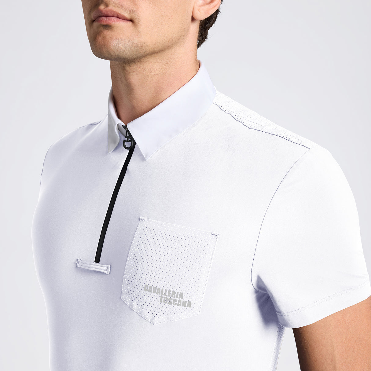 Camicia da gara Cavalleria Toscana uomo in jersey con taschino traforato bianco