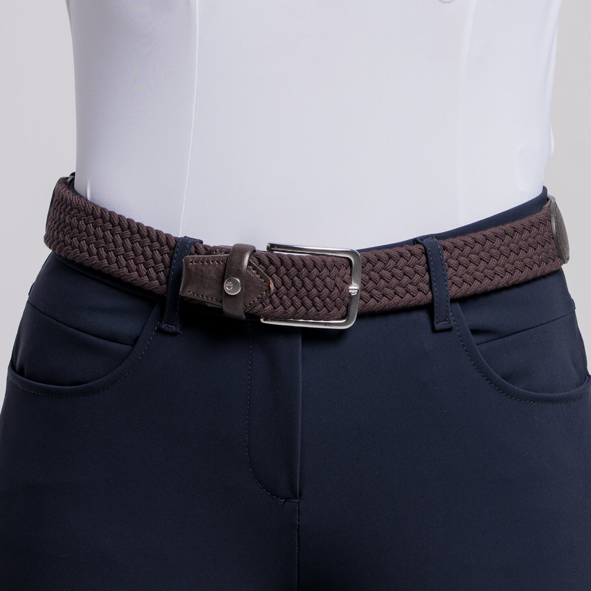 Cintura donna elastica intrecciata con dettagli in pelle tono su tono Cavalleria Toscana