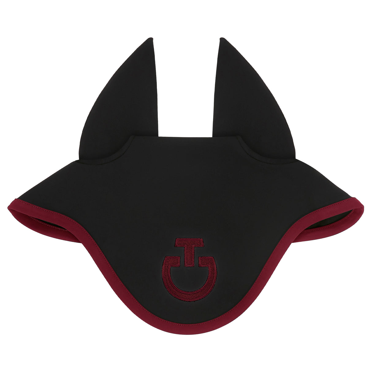 Set sottosella e cuffia Jumping Cavalleria Toscana con trapuntatura a rombi blu con logo e bordo bordeaux