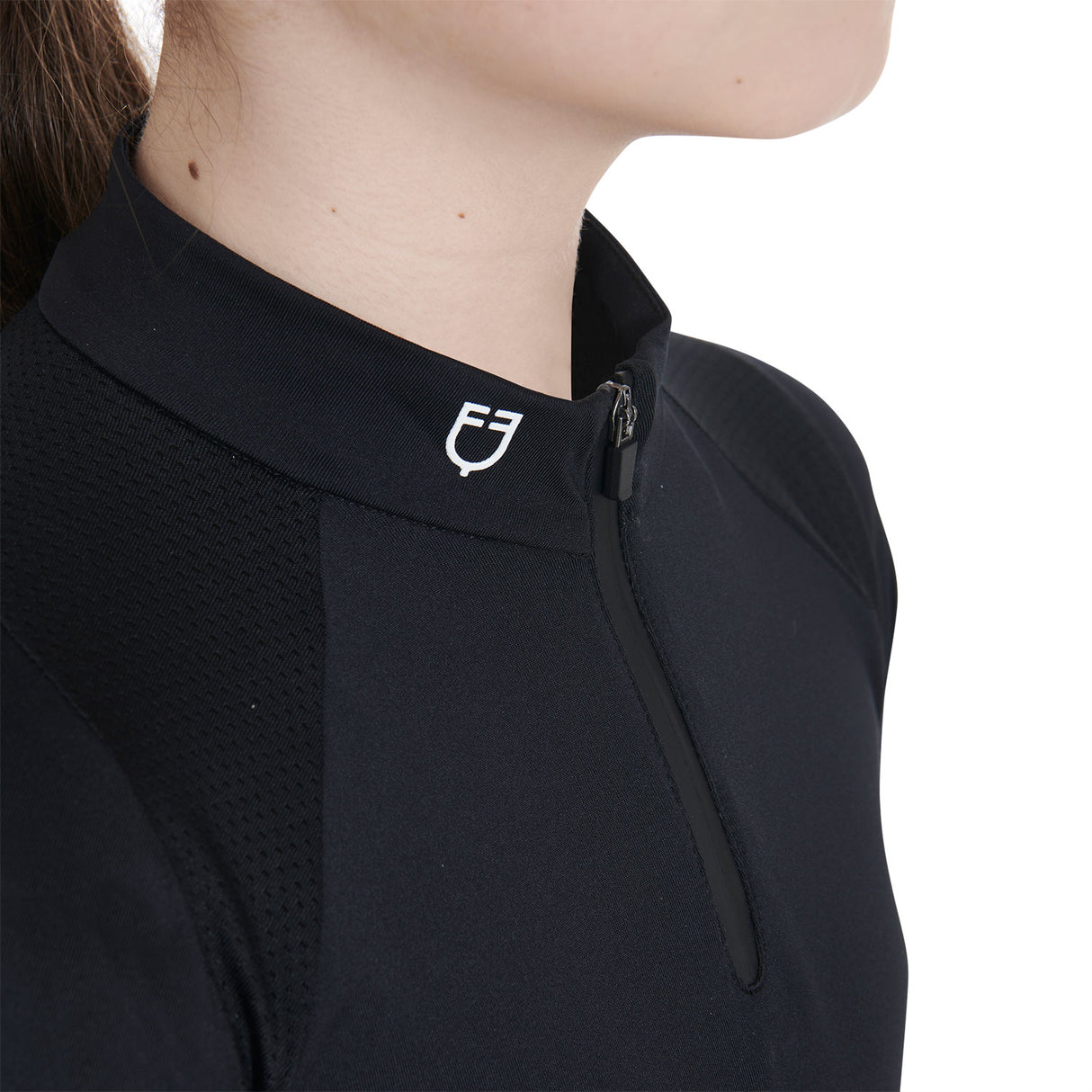 Polo bambini da allenamento slim fit in tessuto tecniconero Equestro