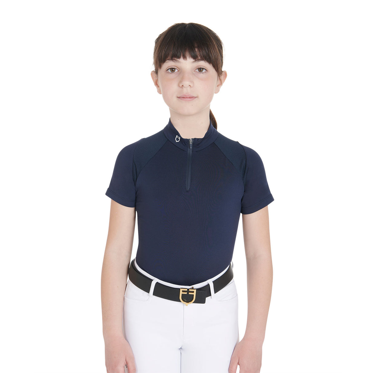 Polo bambini da allenamento slim fit in tessuto tecnico blu navy Equestro