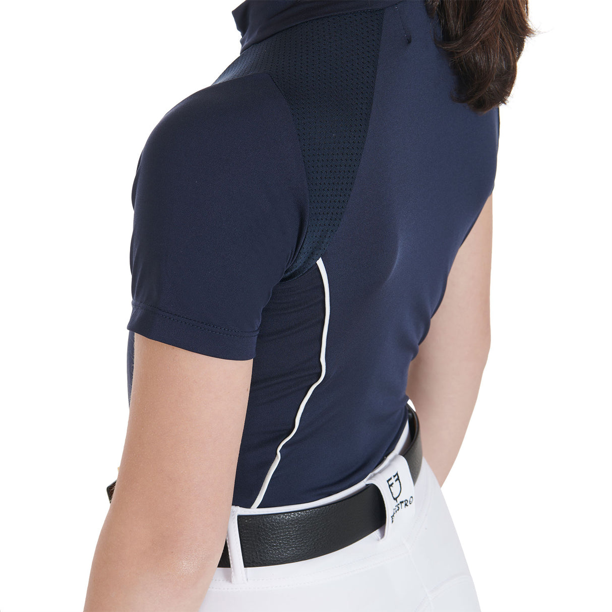 Polo bambini da allenamento slim fit in tessuto tecnico blu navy Equestro