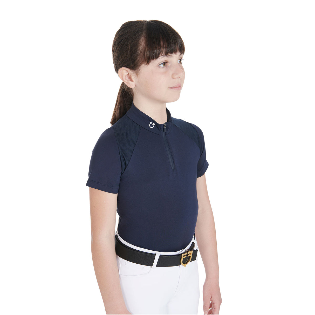 Polo bambini da allenamento slim fit in tessuto tecnico blu navy Equestro