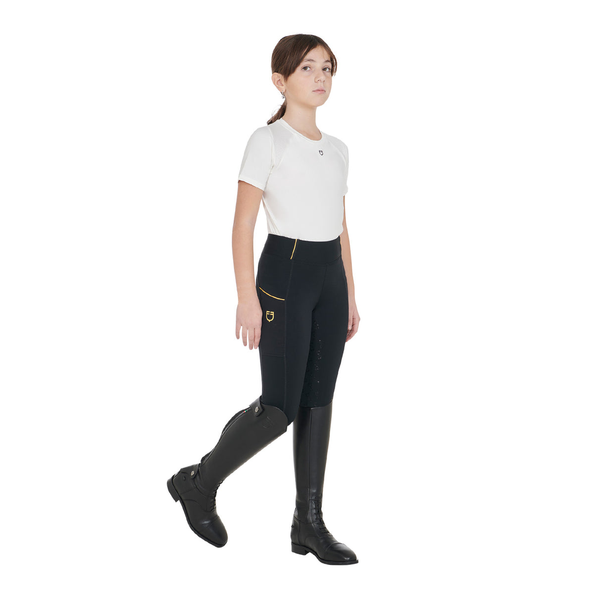 Leggins bambina slim fit grip con logo Equestro nero