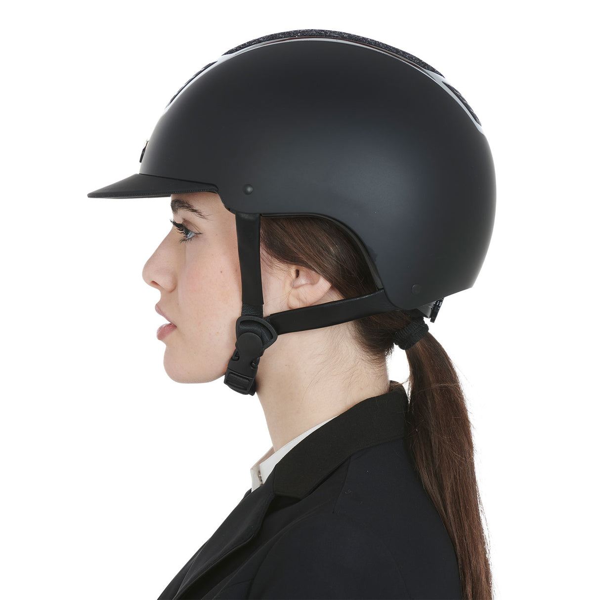 Cap modello Eclipse Stone Mat con brillantini nero e argento Equestro