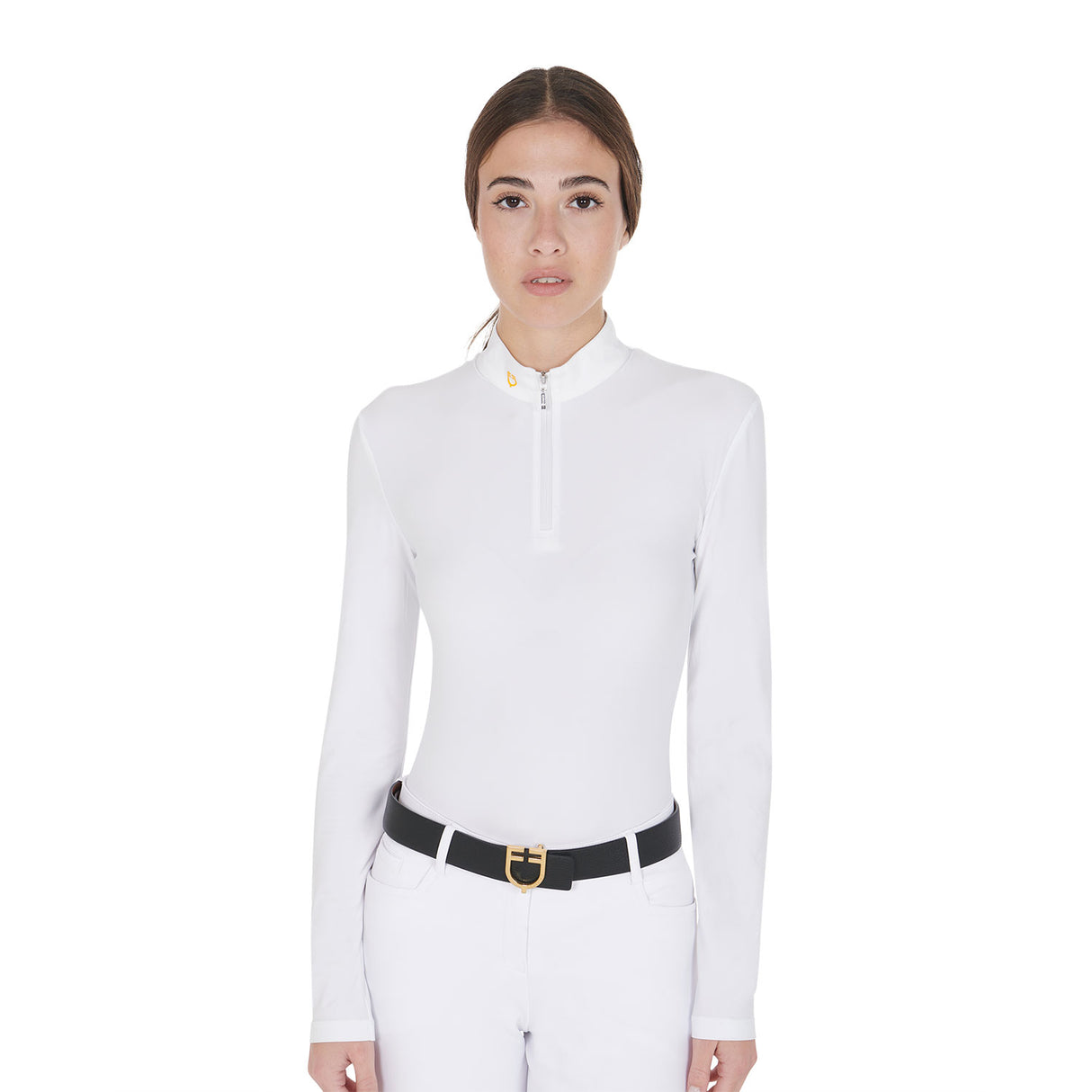 Polo da gara donna in tessuto tecnico e felpato Equestro