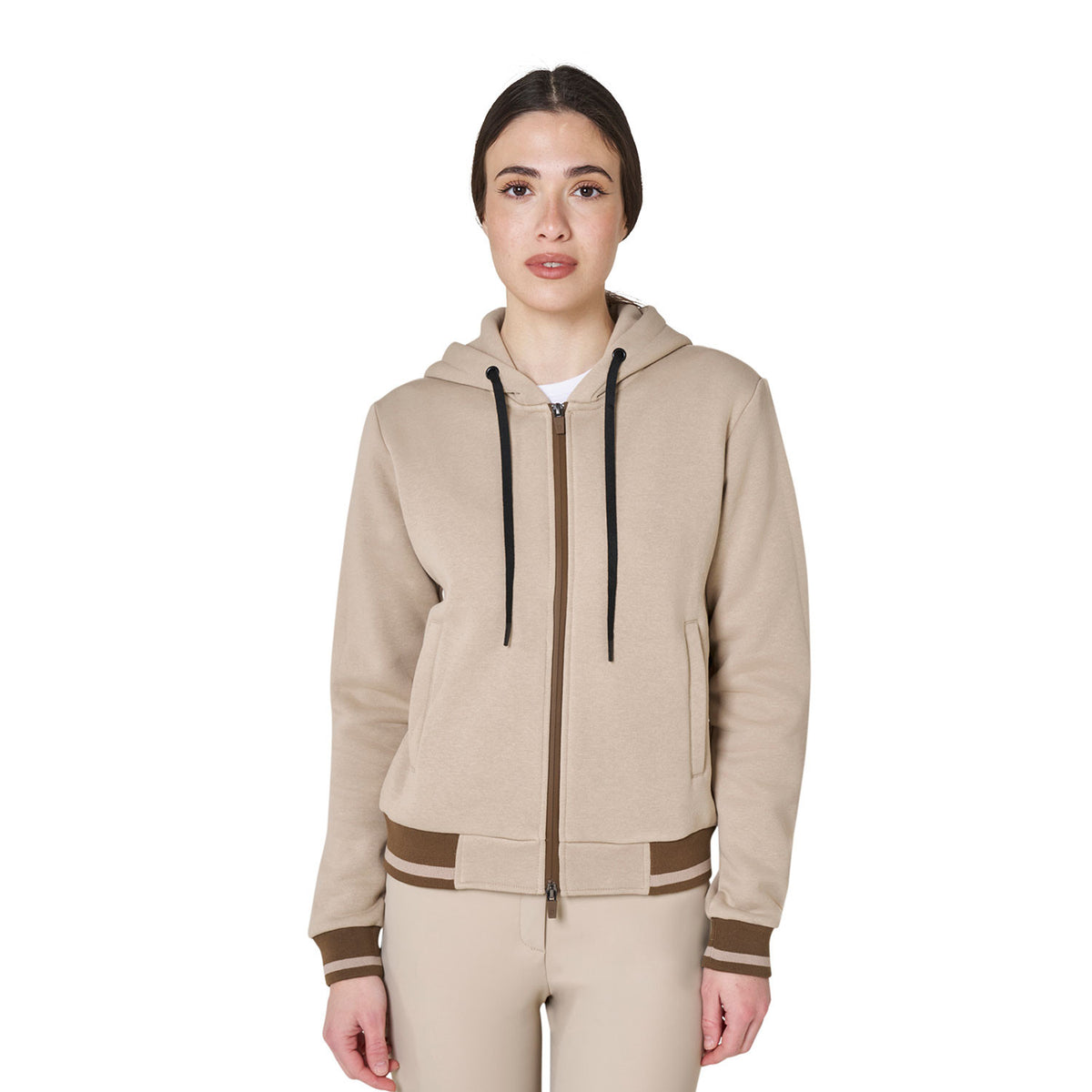 Felpa donna con cappuccio e zip frontale Equestro