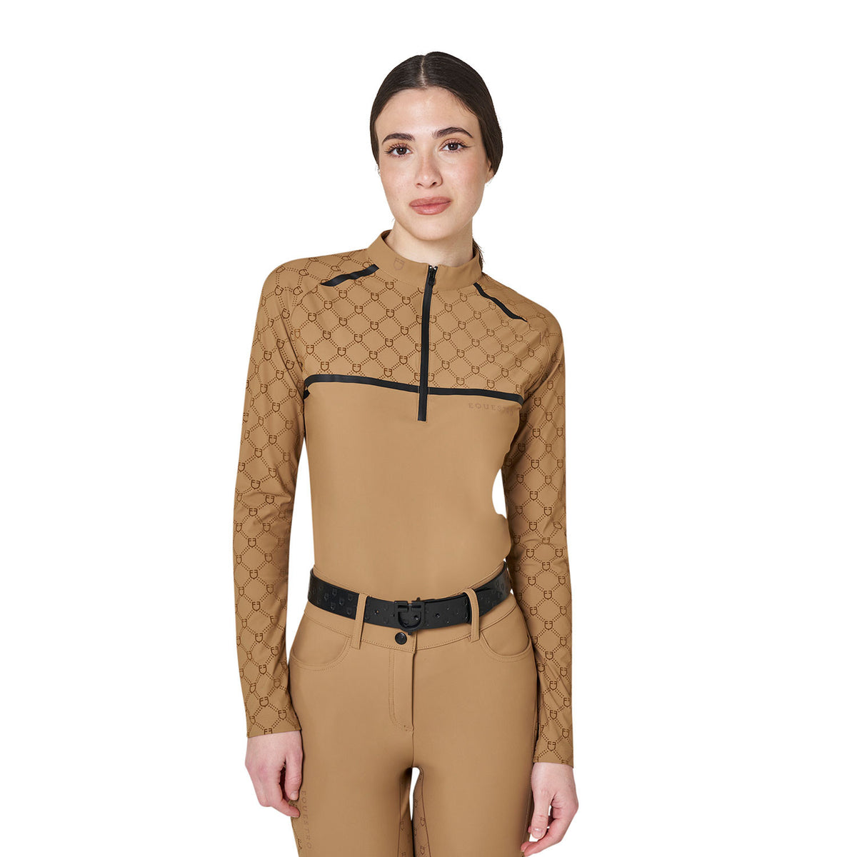 Polo allenamento donna maniche lunghe stampa monogram Equestro