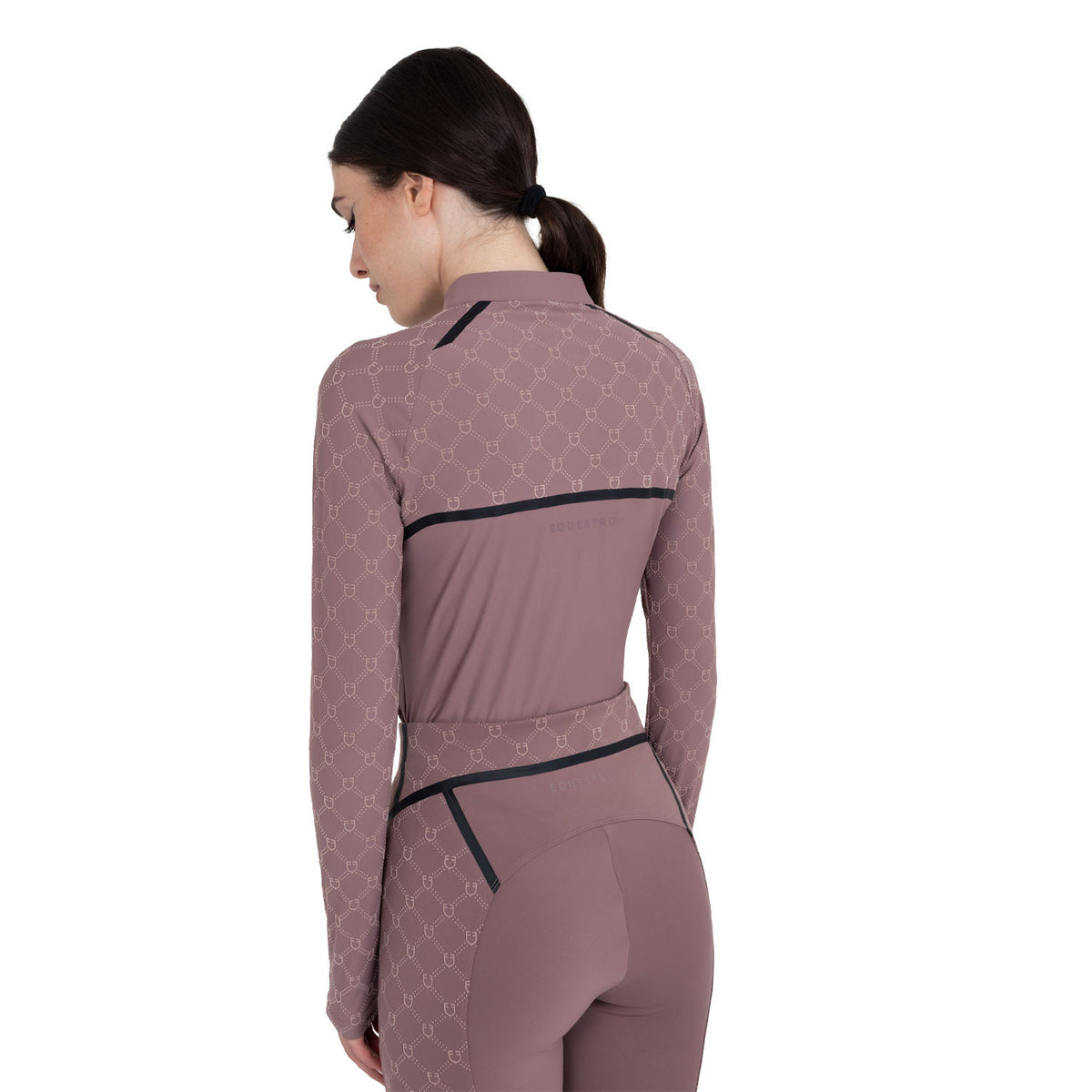 Polo allenamento donna maniche lunghe stampa monogram Equestro