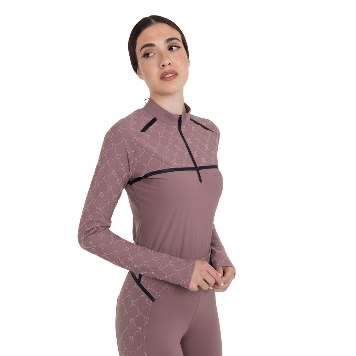 Polo allenamento donna maniche lunghe stampa monogram Equestro