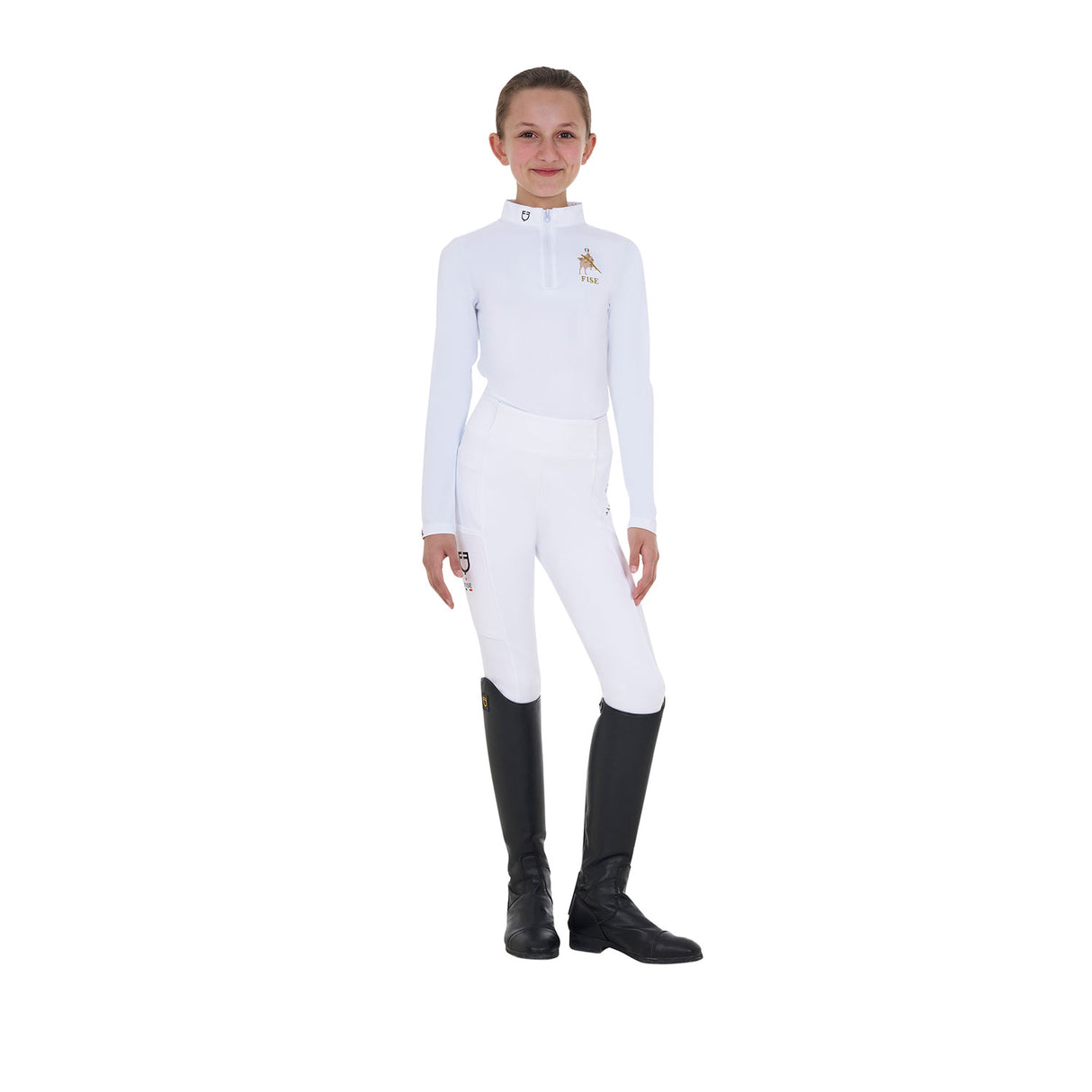 Polo bambina da concorso maniche lunghe Equestro X FISE